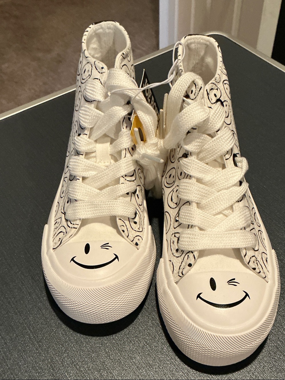 Joe Boxer White High-Top Sneakers with Black Smiley Print